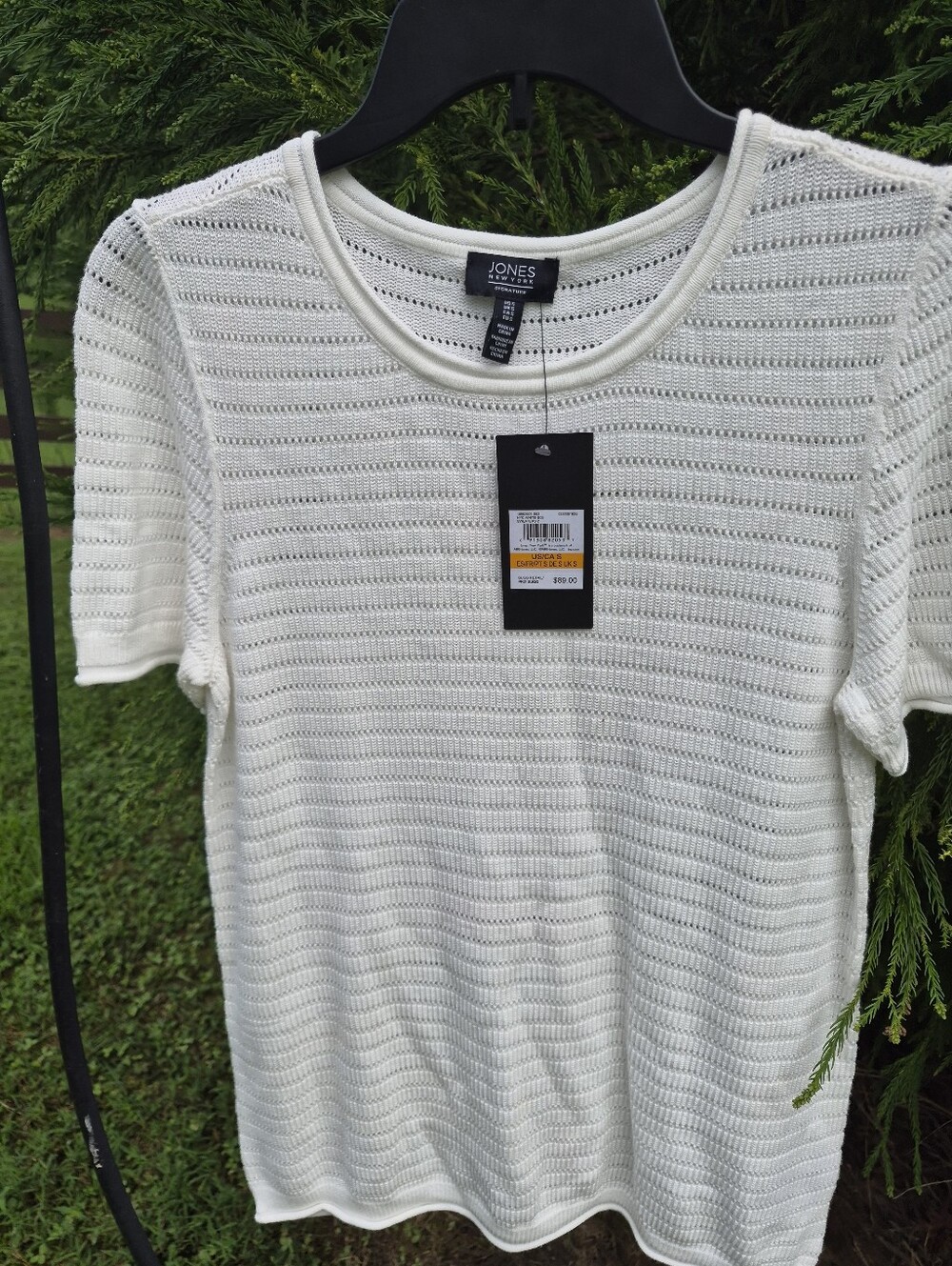 Jones New York Cream Short-Sleeve Openwork Knit Top